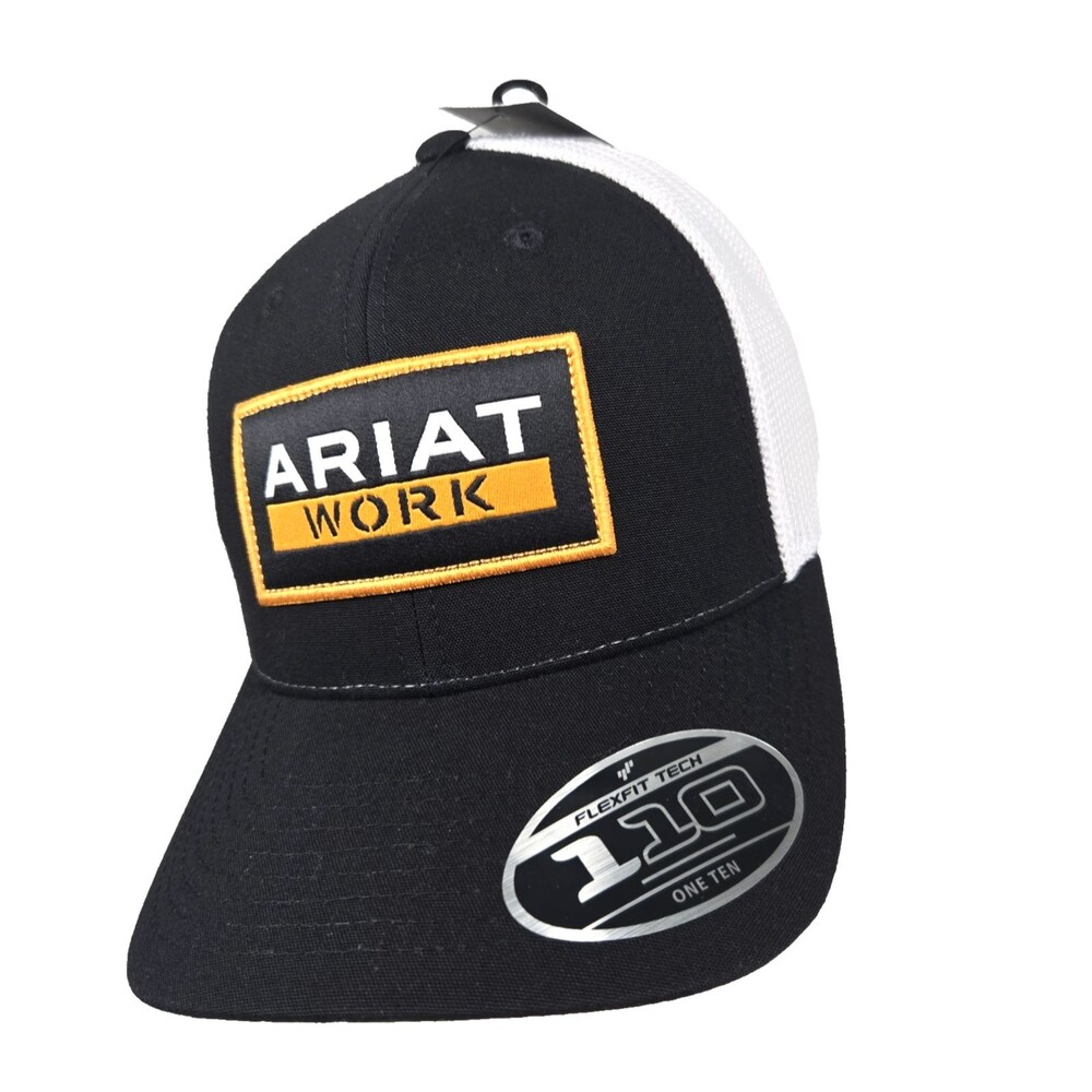 Ariat Black Snapback Trucker Hat, One Size, Adjustable Mesh Work Patch New
